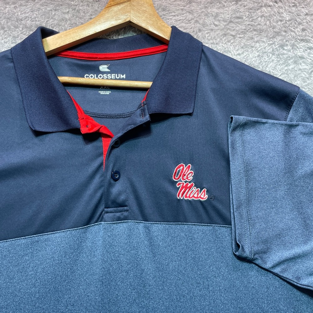 Colosseum Ole Miss Rebels Mens XXL Polo Shirt Navy Blue Two Tone Performance
